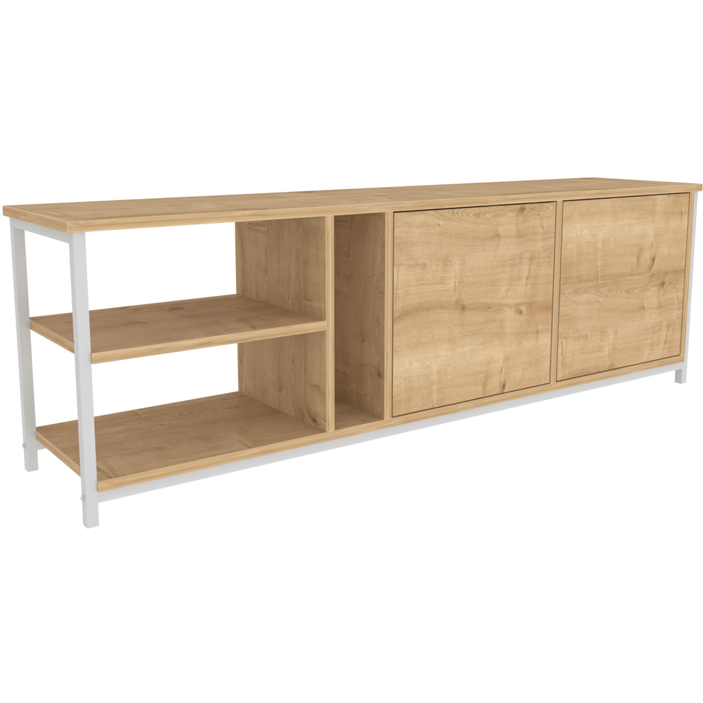 Decorotika Primrose 2 Door 3 Shelf White and Oak TV Stand for 72 inch TV Image 2