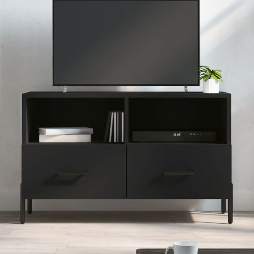 vidaXL 2 Drawer 2 Shelf Black TV Cabinet Image 1