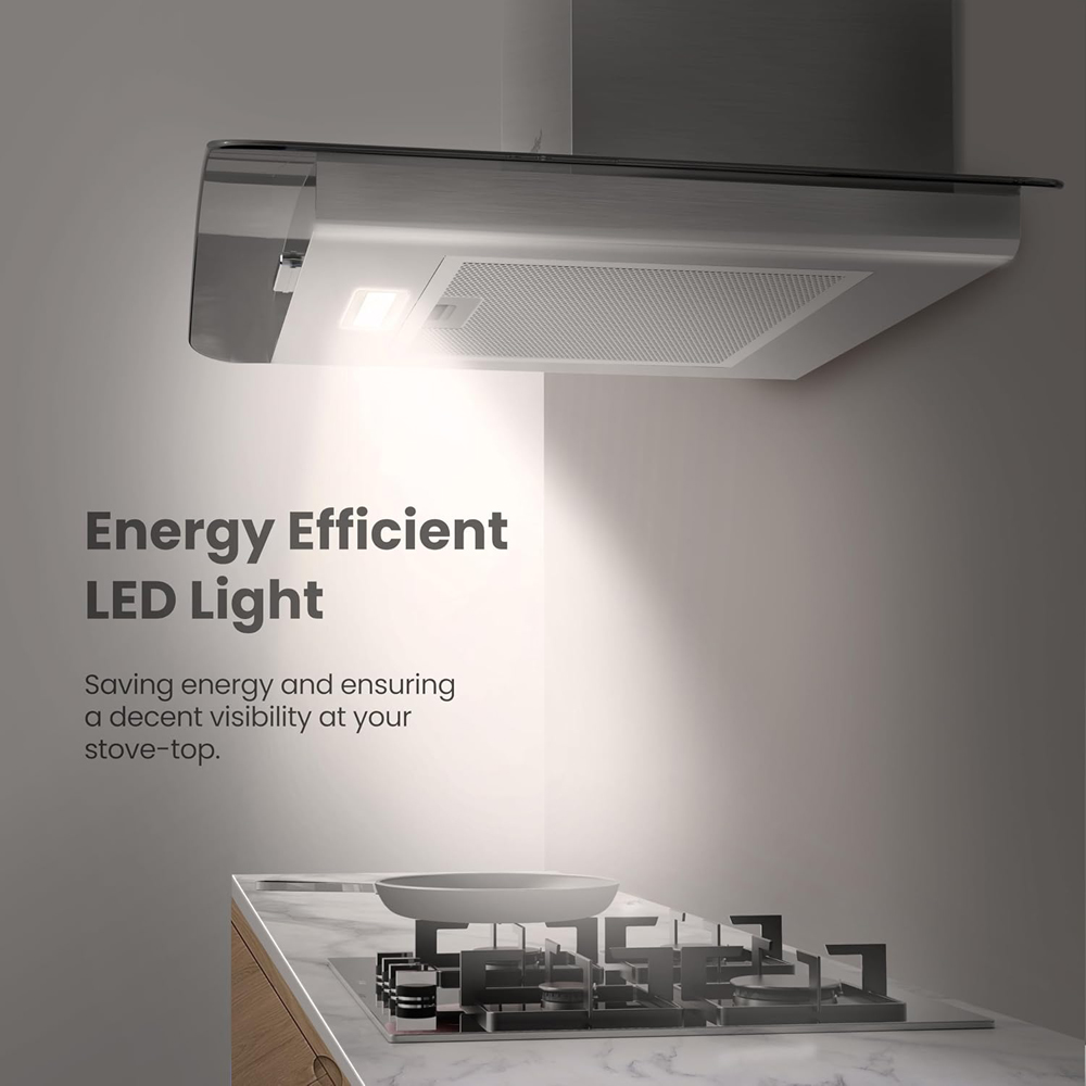 Comfee Stainless Steel Silver 60cm 3 Speed Wall Mounted Glass Cooker Hood Image 3