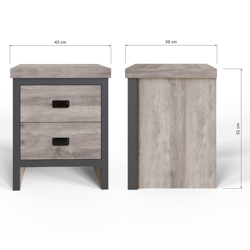 GFW Boston 2 Drawer Grey Bedside Table Image 9