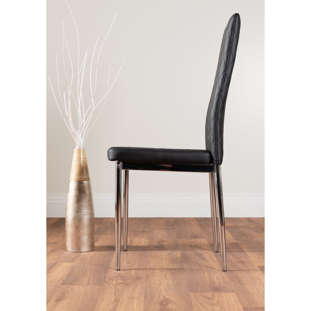 Furniturebox Valera Set of 6 Black and Chrome Faux Leather Dining Chair Image 3