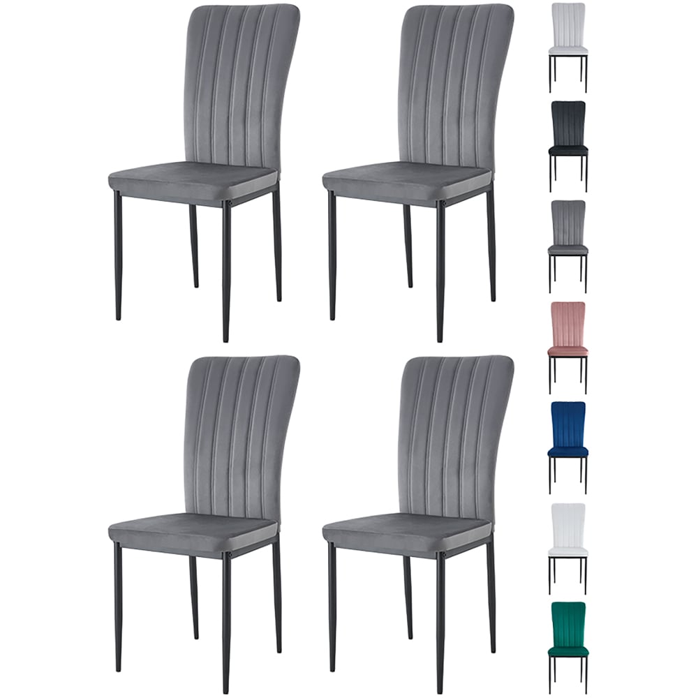 wilko Elle Set of 4 Dark Grey Velvet Effect Plush Padded Upholstered Dining Chair Image 8