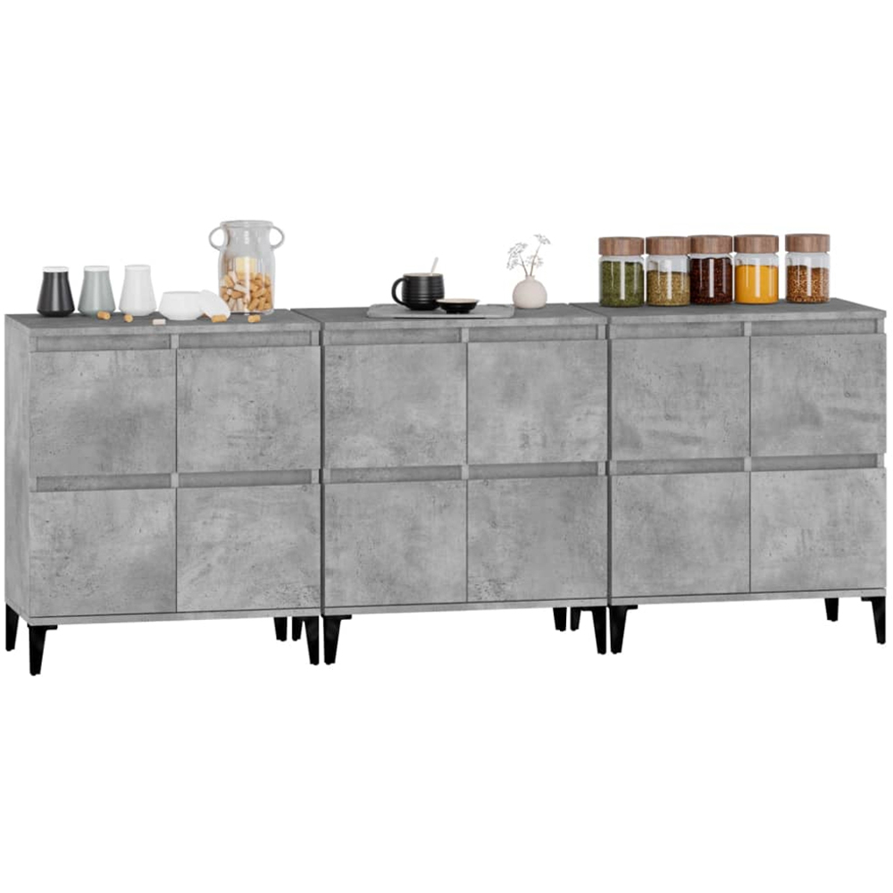 vidaXL 4 Door Concrete Grey Wooden Sideboard Set of 3 Image 3