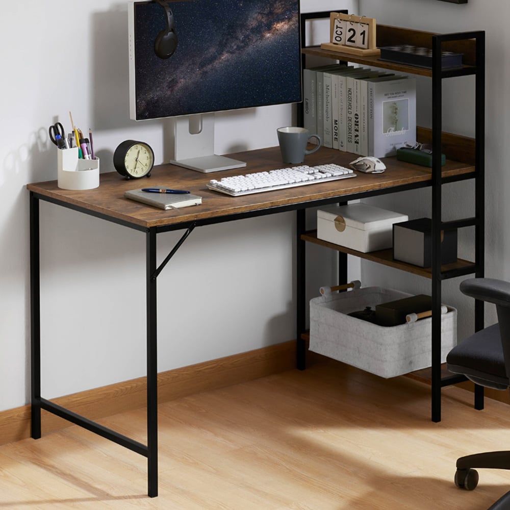 Vida Designs Brooklyn Dark Wood Computer Desk with 3 Shelf Image 1