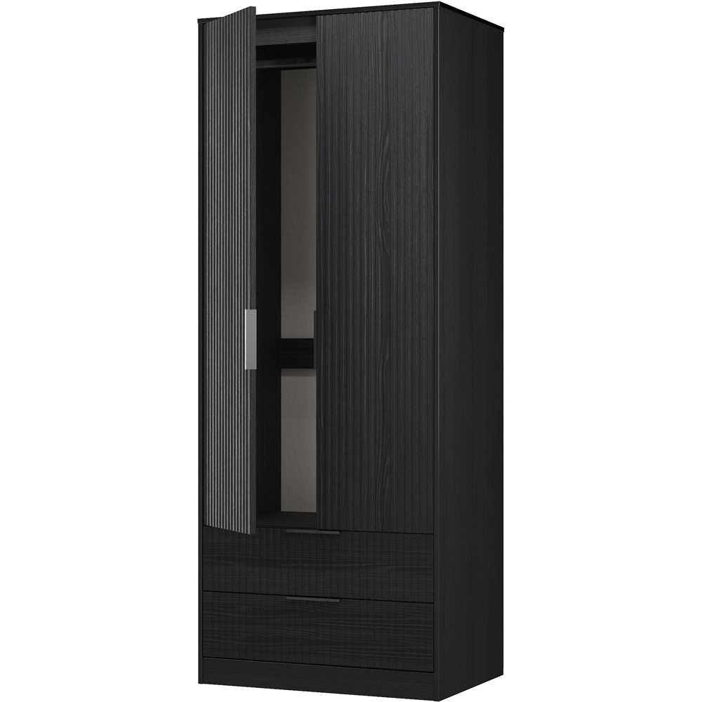 Crowndale Fluted 2 Door 2 Drawer Black Ash Tall Wardrobe Ready Assembled Image 6