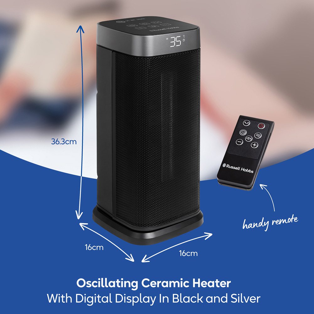 Russell Hobbs RHCTH2002S Black and Silver Oscillating Ceramic Heater with Digital Display 2000W Image 9