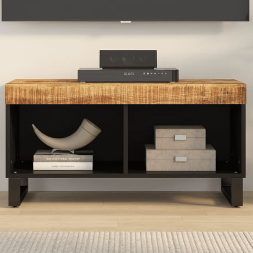 vidaXL 2 Shelf Light Brown Solid Mango Wood TV Cabinet Image 1