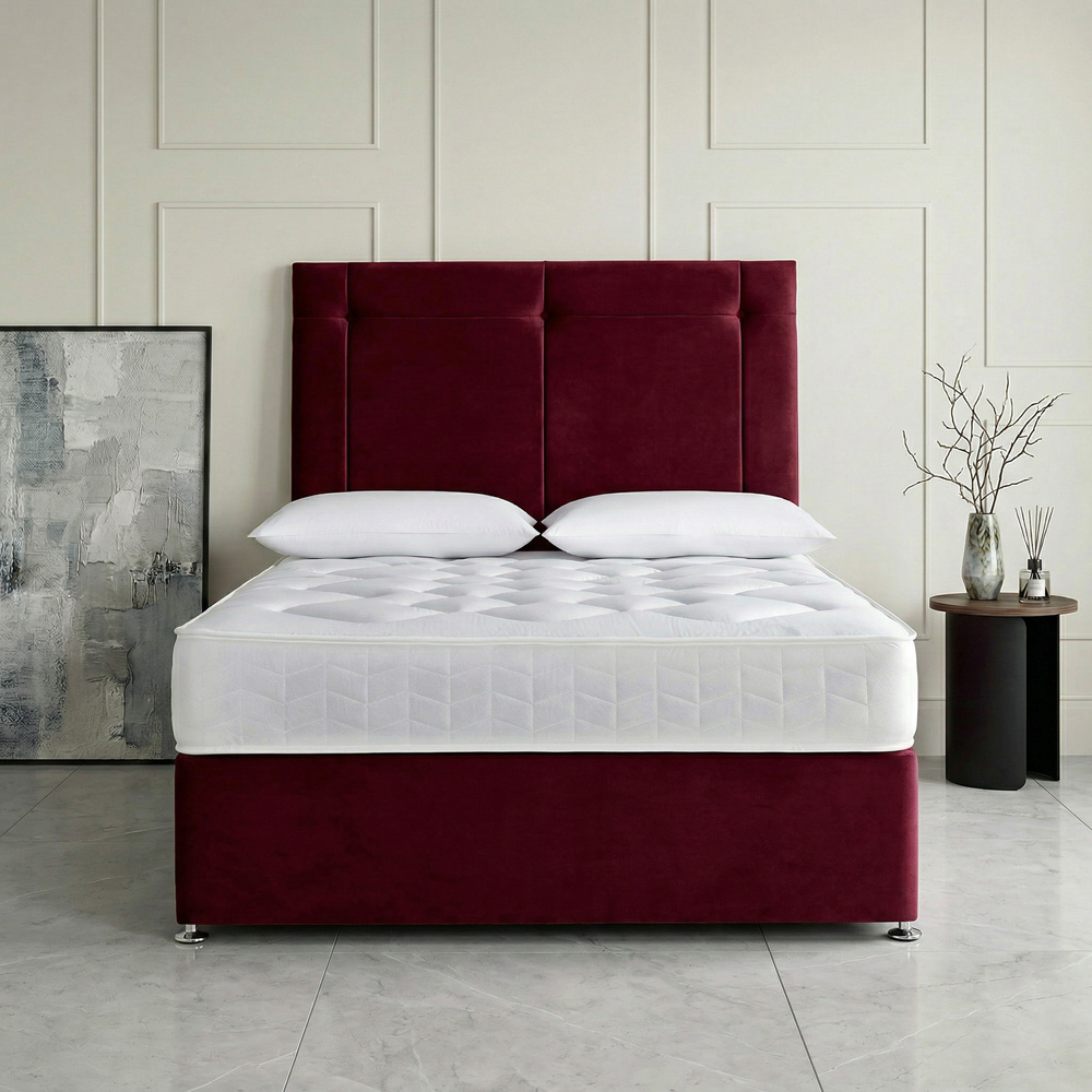 DS Living Kingsley Single Maroon Plush Divan Bed Image 3