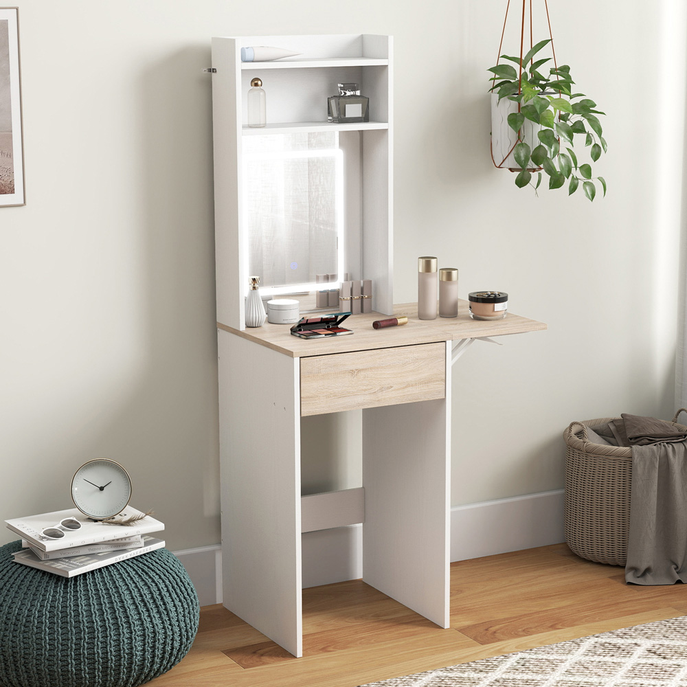 Portland White Compact Dressing Table with Lighted Mirror Image 7