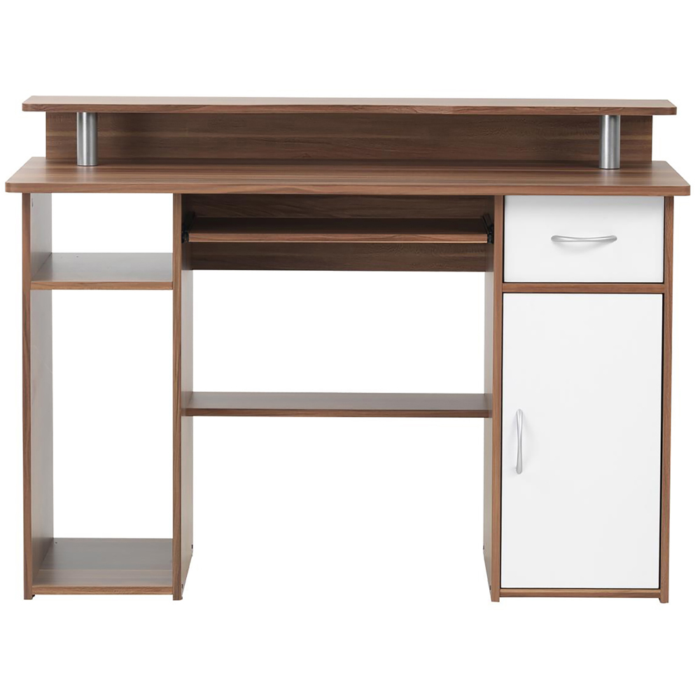 Alphason Albany Single Door Single Drawer Office Desk Walnut and White Image 4