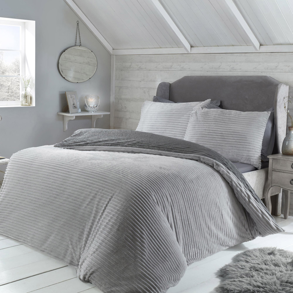Smart Living Double Grey Sparkle Ribbed Fleece Reversible Duvet Cover Set Image 7