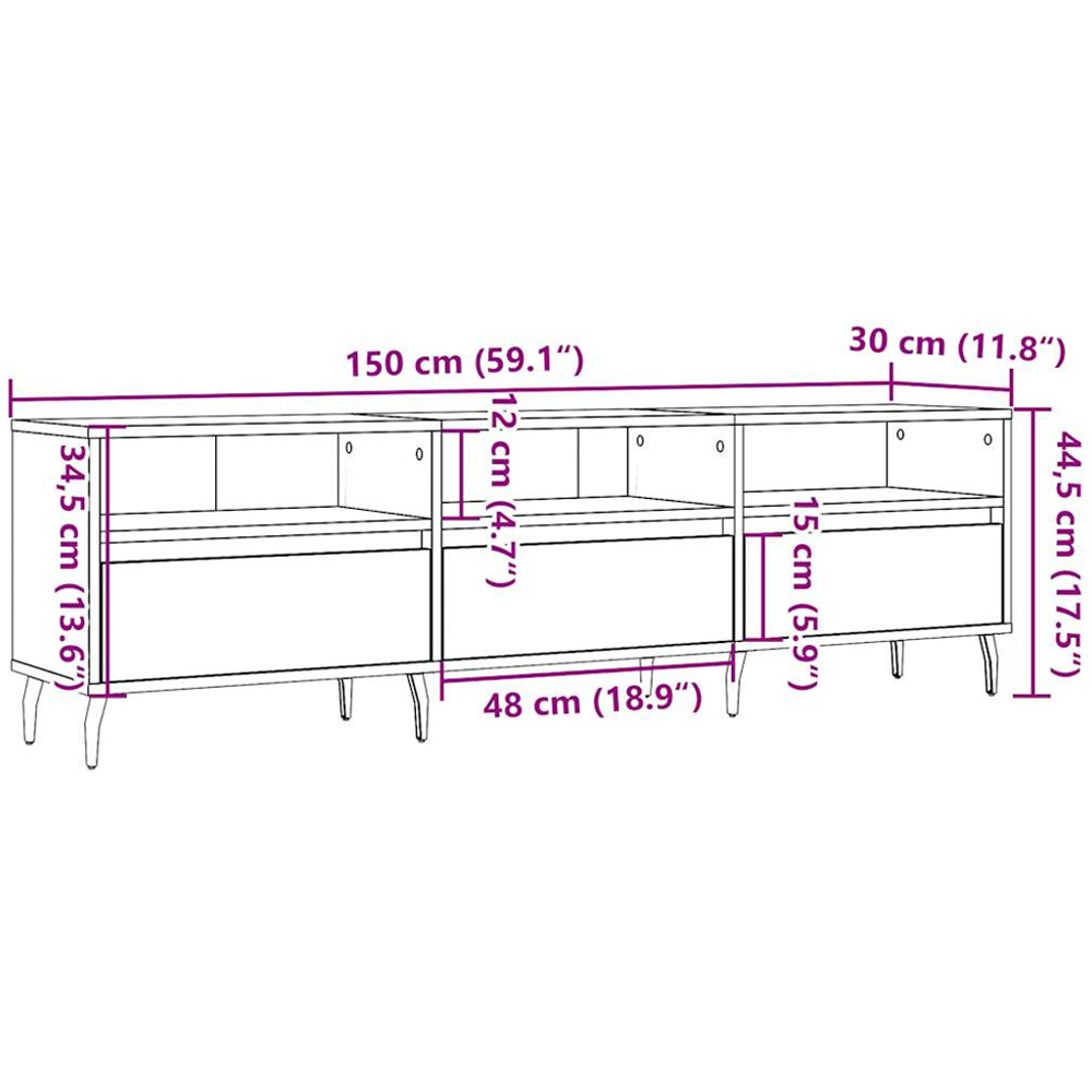 vidaXL 3 Drawer 3 Shelf Old Wood TV Cabinet Image 9