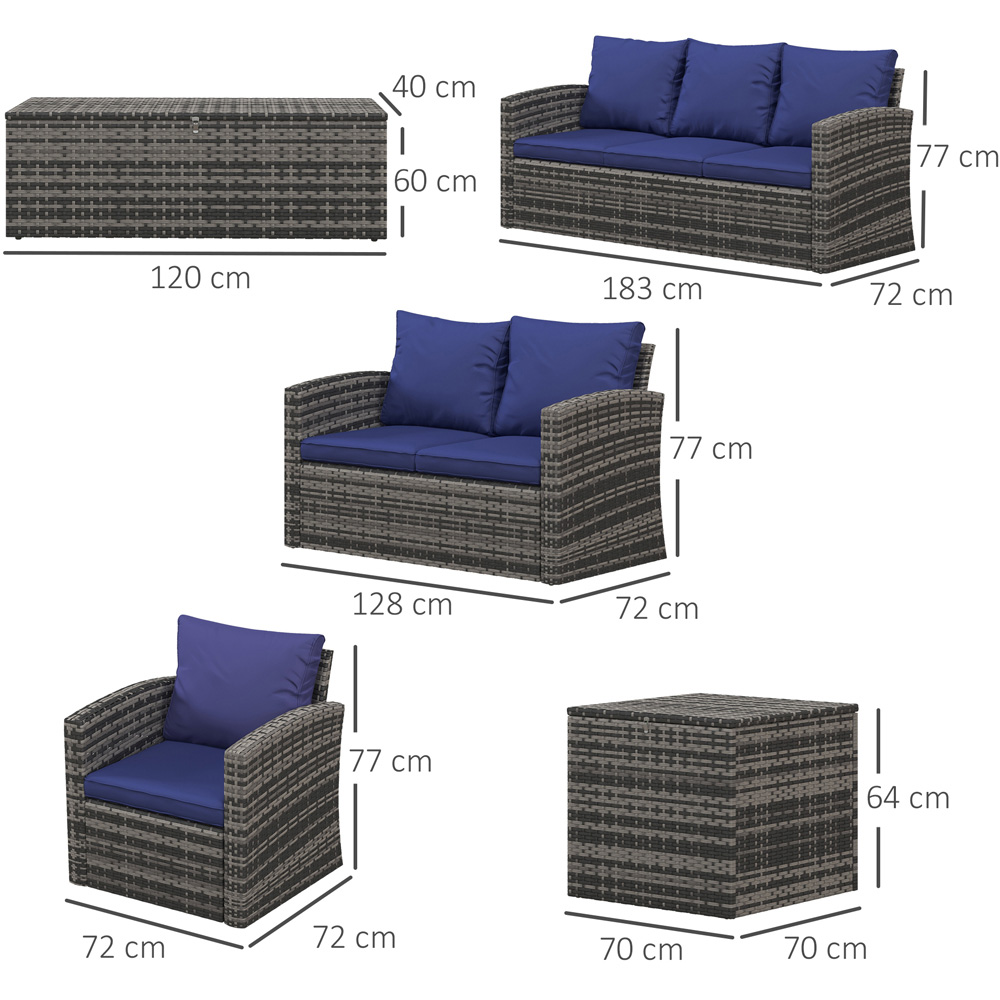Outsunny 7 Seater Navy Blue Rattan Sofa Lounge Set with Storage Image 7