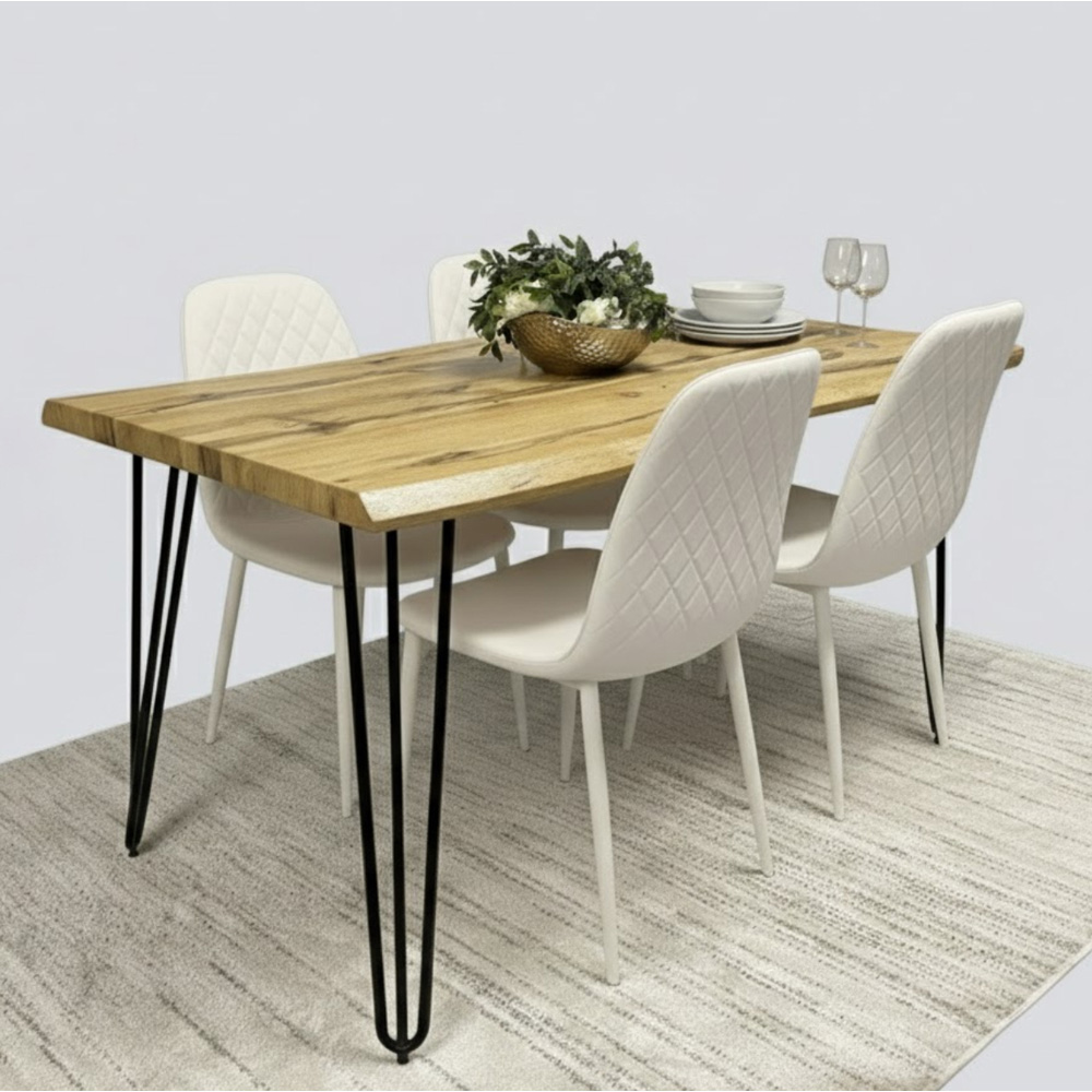 Kosy Koala 4 Seater Faux Leather Wooden Dining Set Cream Image 5