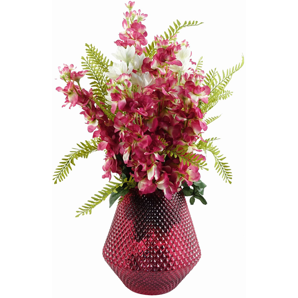 Leaf Diamond Embossed Pink Glass Vase 23cm Image 3