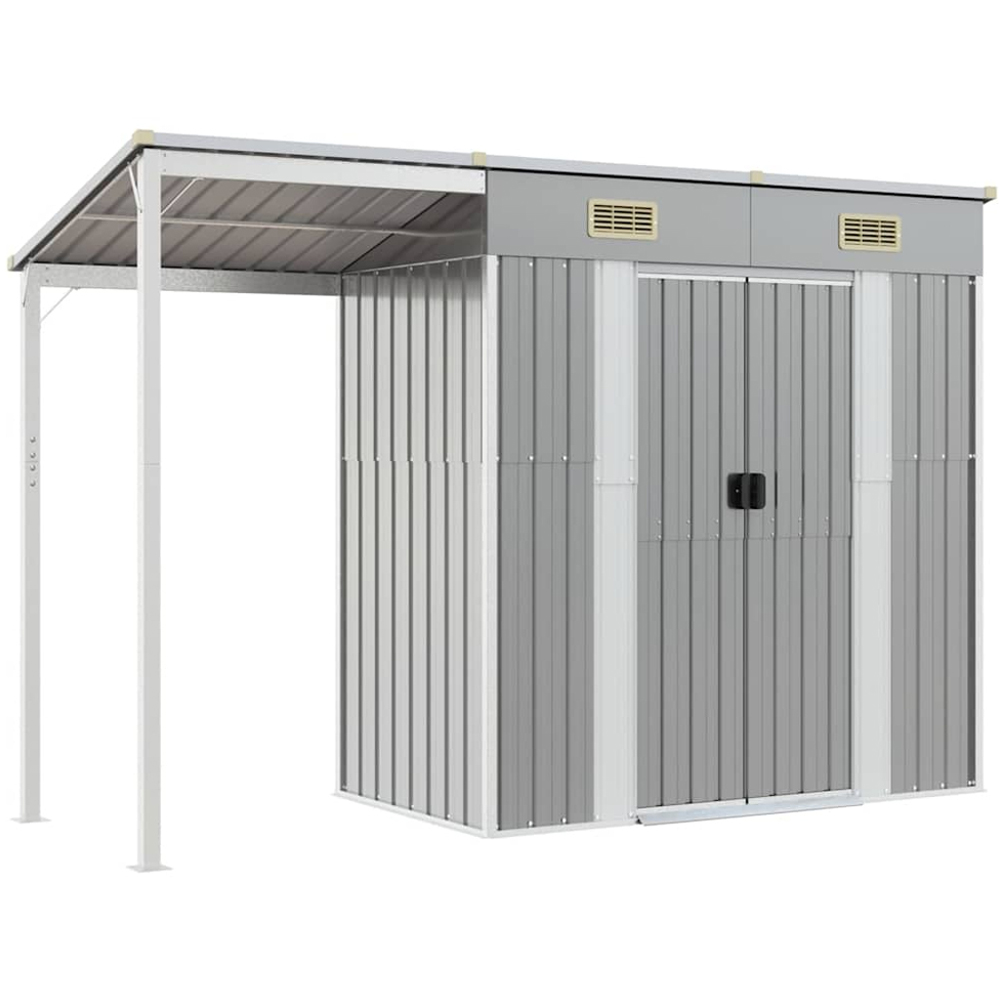 vidaXL 9 x 3.5ft Grey Galvanised Steel Garden Shed with Extended Roof Image 1