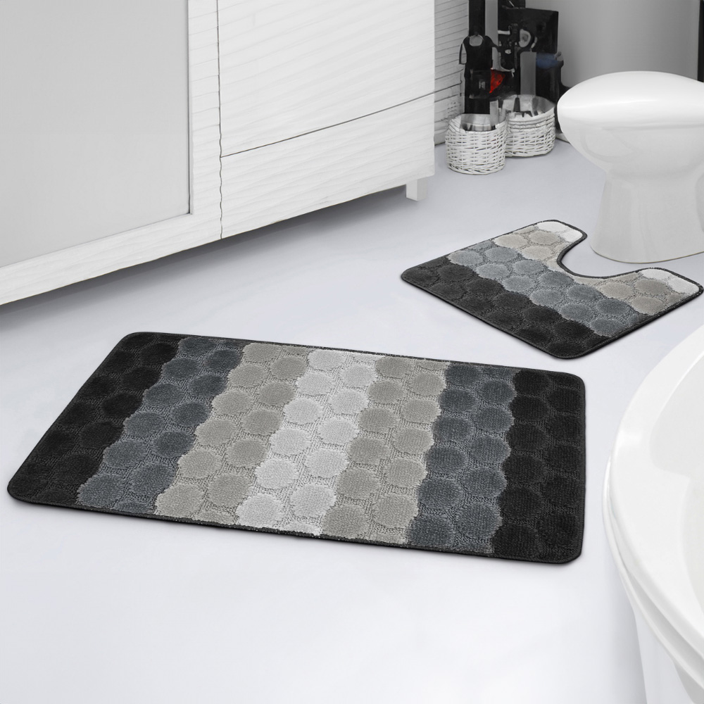 Velosso Hex Stripe Grey Bath Mat Set Image 2