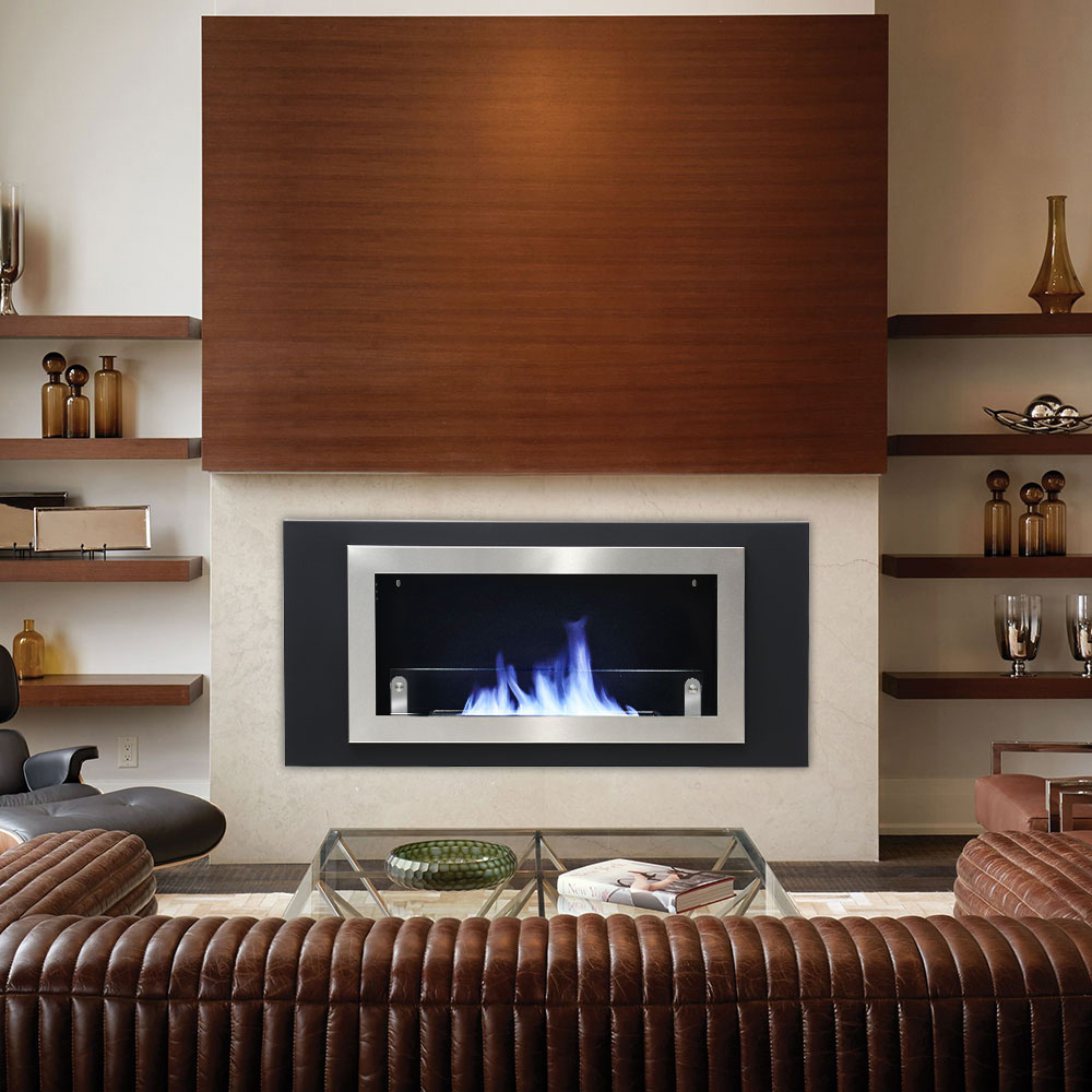 Living and Home Stainless Steel Rectangular Wall Mounted Ethanol Fireplace Image 2