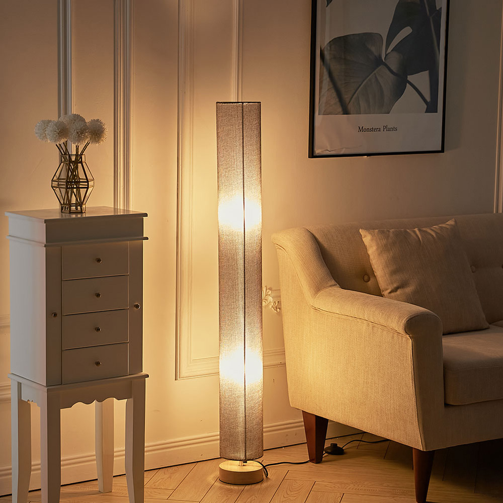 Living and Home Grey Wooden Column Floor Standing Lamp 120 x 15cm Image 2