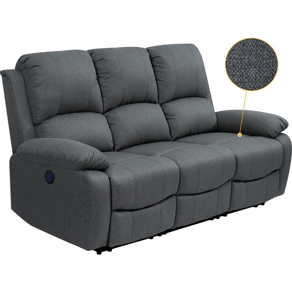 Comfy Living 3 Seater Dark Grey Linen Electric Recliner Sofa Image 5
