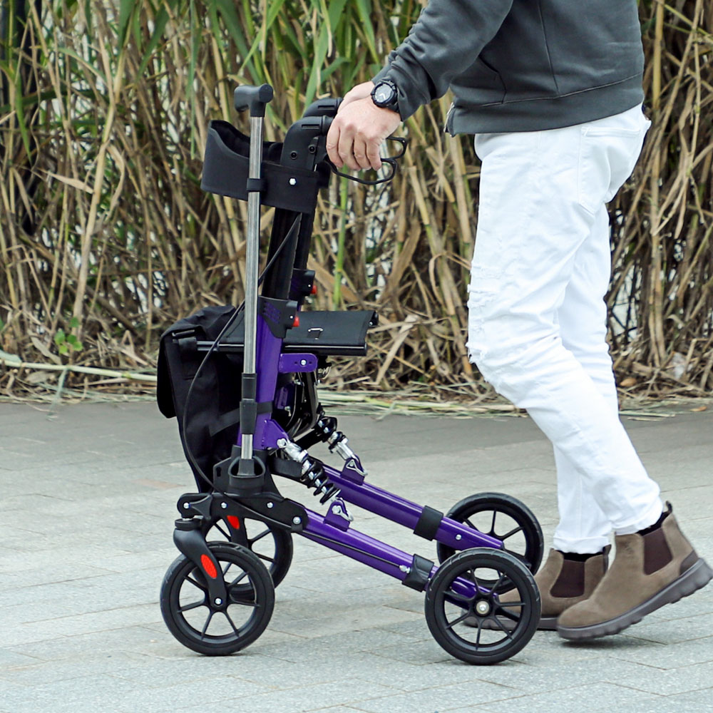 HOMCOM Purple 4-Wheel Foldable Rollator Walker with Suspension Seat and Storage Bag Image 3