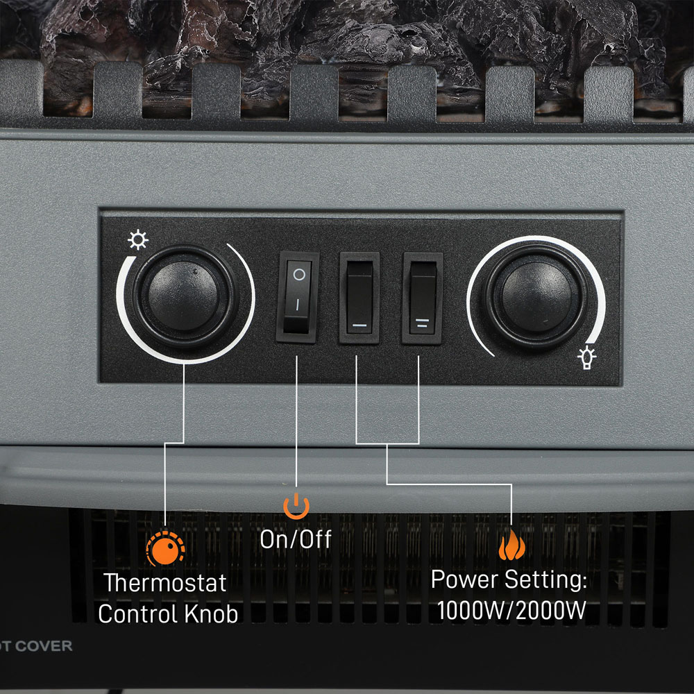 HOMCOM Grey Freestanding Electric Log Burner with LED Flame Effect Image 4
