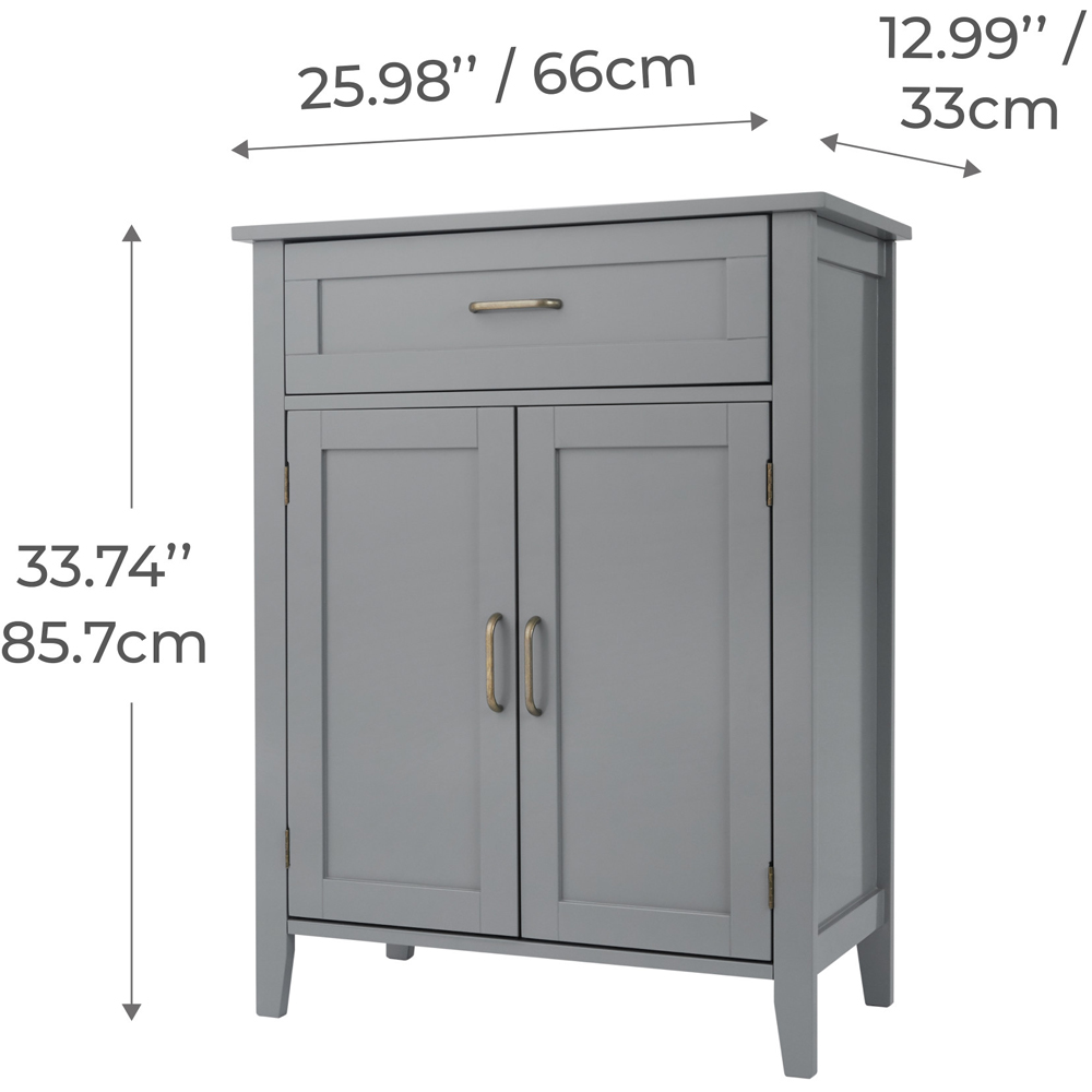 Teamson Home Mercer 2 Door Single Drawer Grey Mid Century Wooden Floor Storage Cabinet Image 8