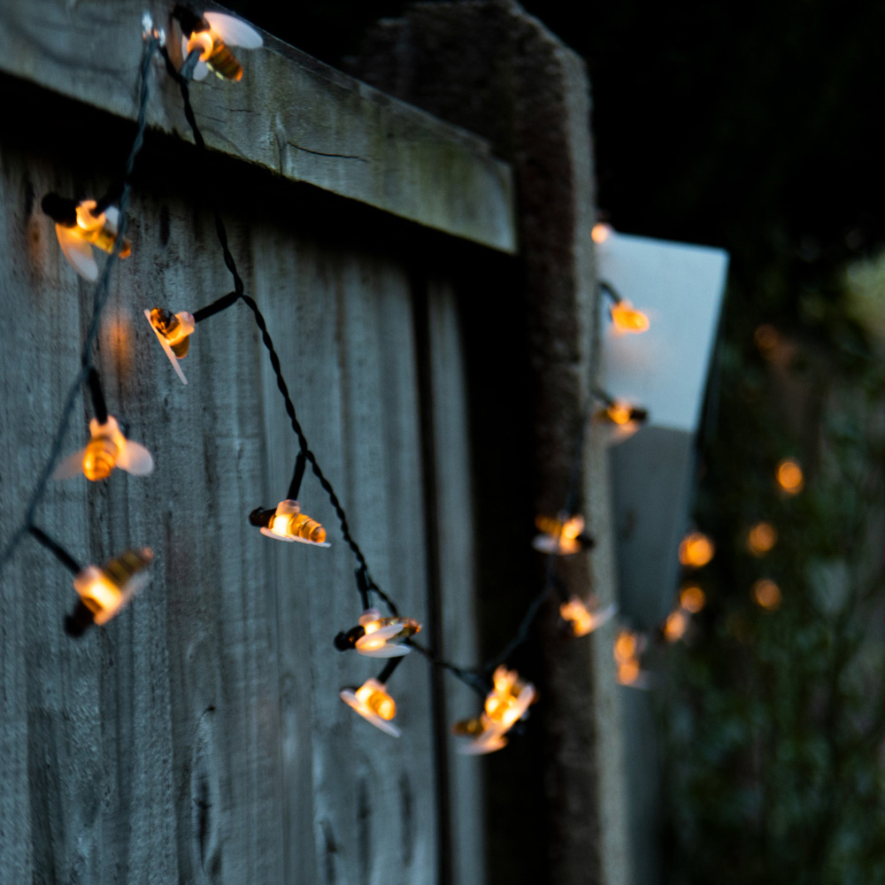 GardenKraft Warm White 50 LED Solar Bee Decoration String Lights Image 1