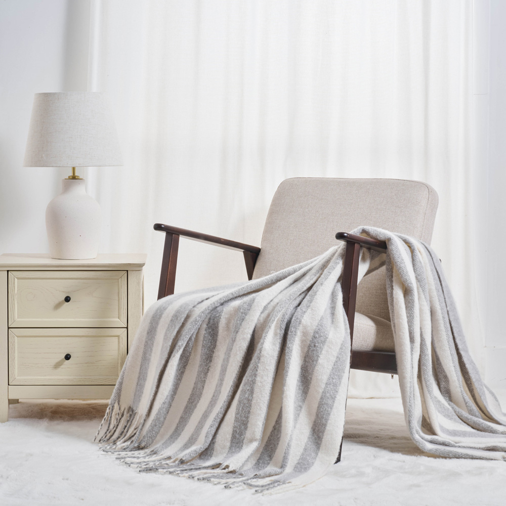 Allure Bath Fashions Grey Faux Mohair Striped Herringbone Throw Blanket 130 x 170cm Image 2