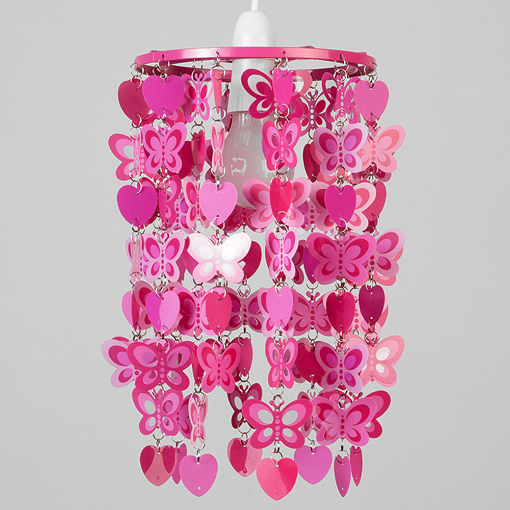 ValueLights Pink Butterfly and Hearts Droplet Pendant Shade Image 4