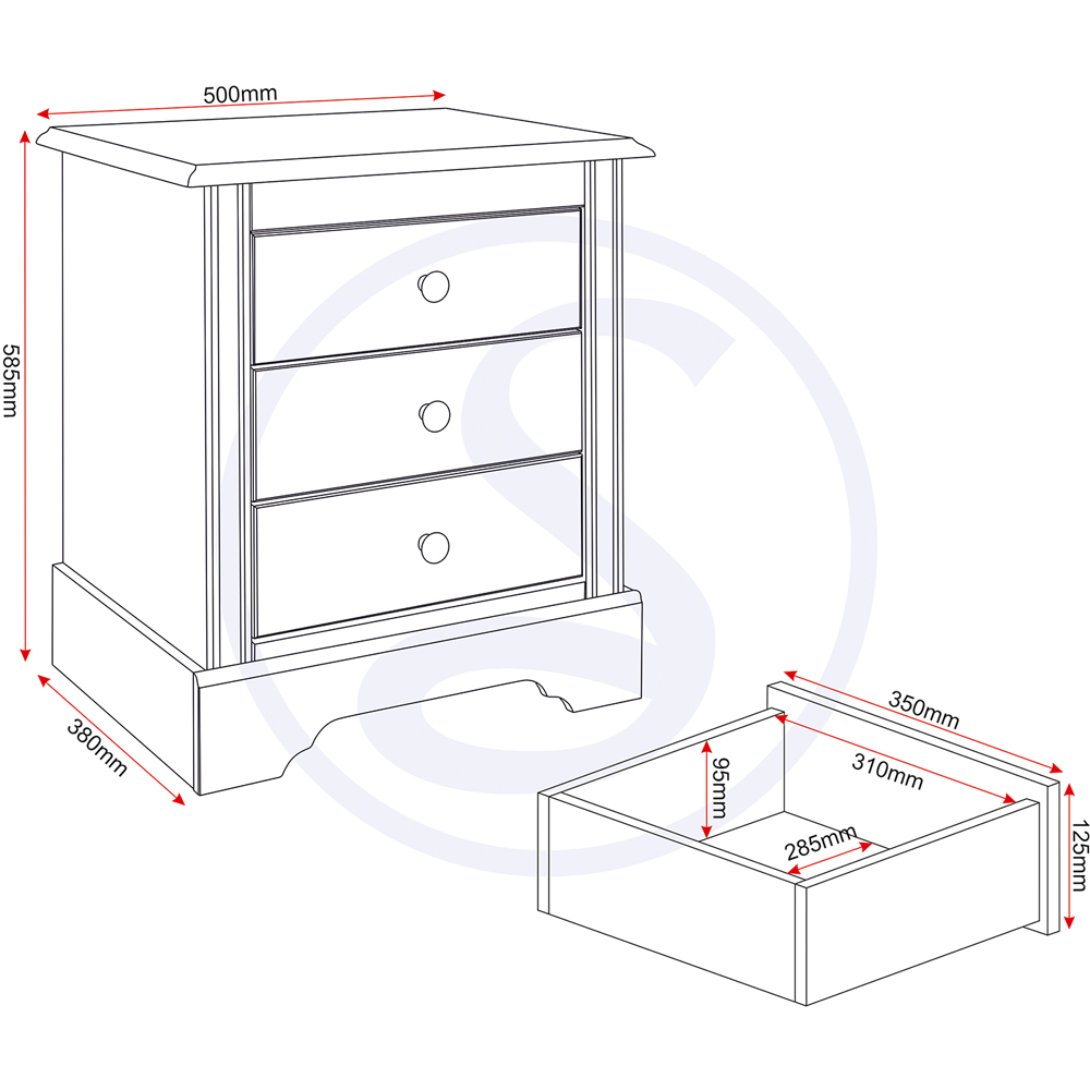 Seconique Stratford 3 Drawer White Bedside Table Image 9