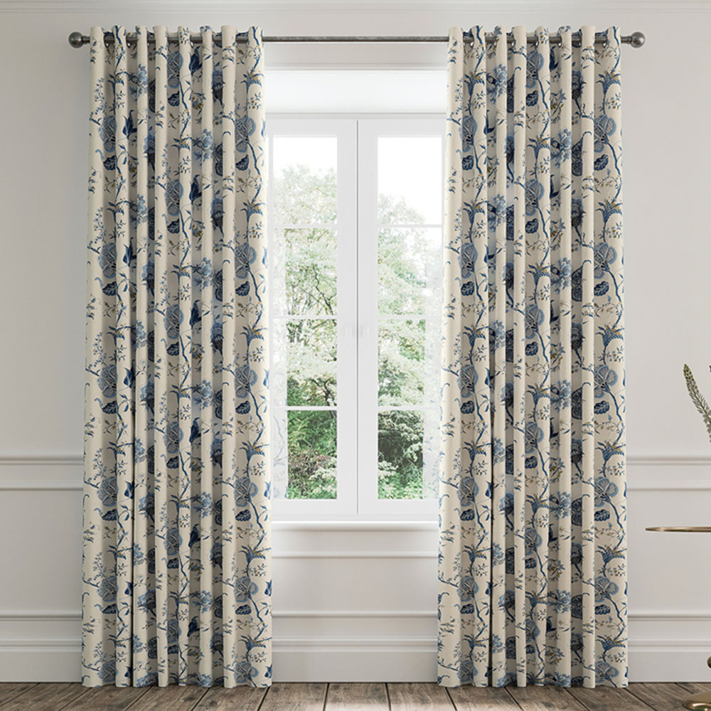 V&A Palampore Trail Blue Lined Blackout Pencil Pleat Curtains 229 x 229cm Image 1