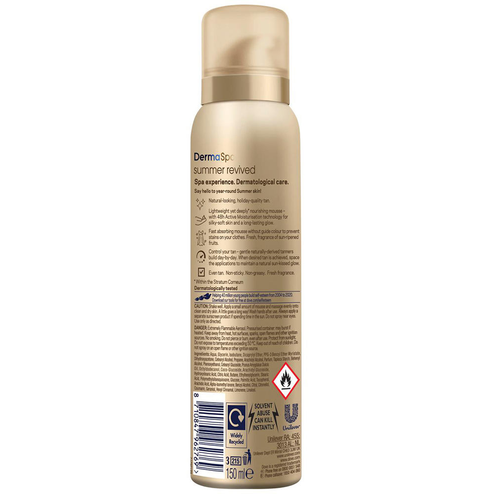Dove Derma Spa Summer Revived Fair to Medium Skin Self Tan Body Mousse 150ml 4 Pack Image 4