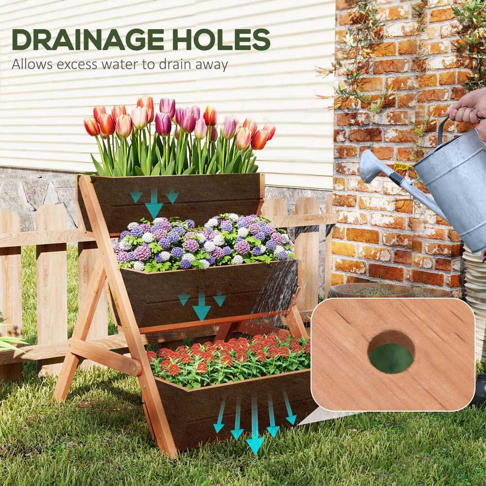 Outsunny 3-Tier Brown Wooden Raised Garden Bed Elevated Planter Box Image 5