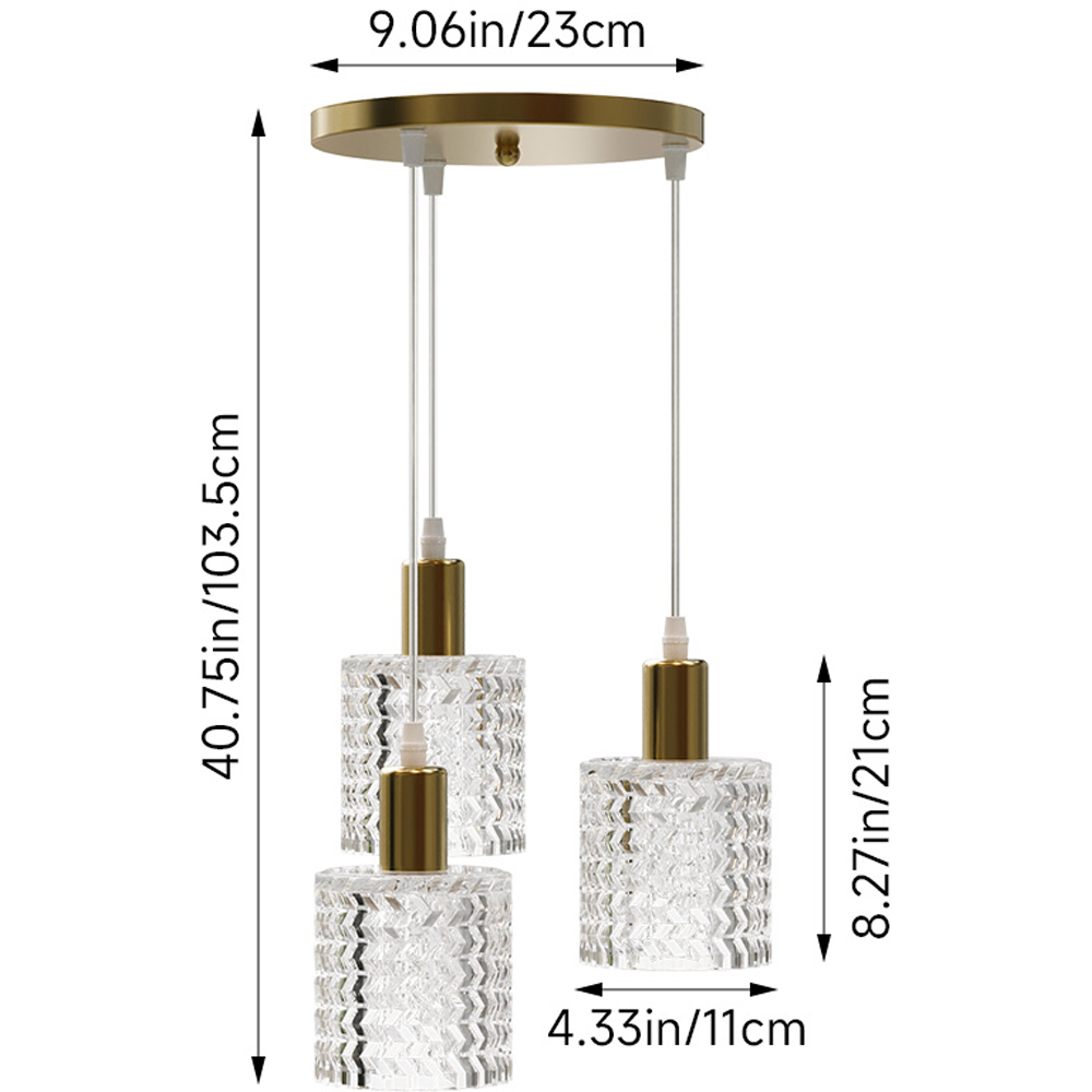Living and Home 3 Light Gold Clear Glass Shade E27 Pendant Light Image 8