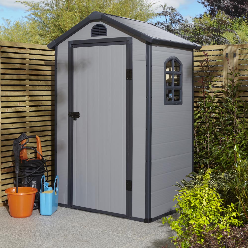 Rowlinson 4 x 3ft Light Grey Airevale Plastic Garden Shed Image 3