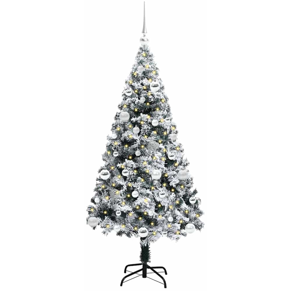 vidaXL Pre-Lit Silver Baubles White Artificial Christmas Tree 5ft Image 1