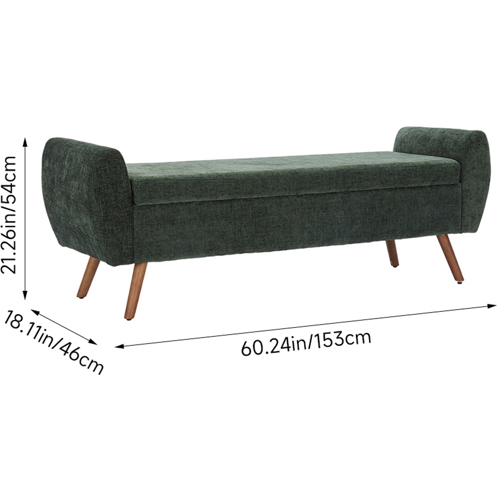 Living and Home Green Chenille Upholstered Storage Bench Image 9