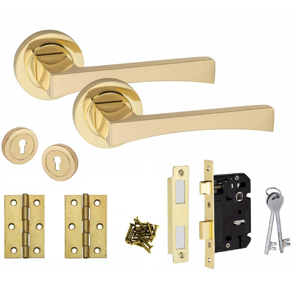 Golden Grace Electro Brass Wave Door Handles Set with 3 Lever Mortise Image 1