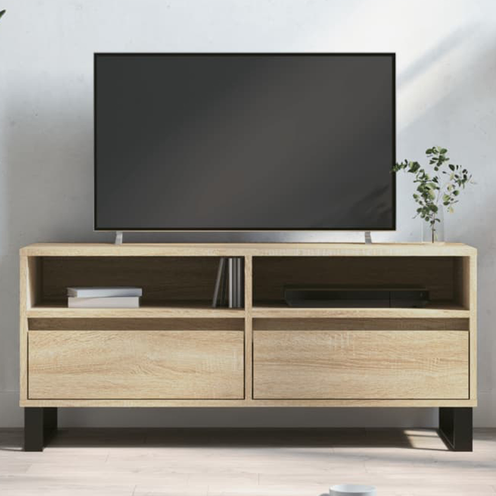 vidaXL 6 Open Shelf White TV Cabinet with Black Legs Image 1