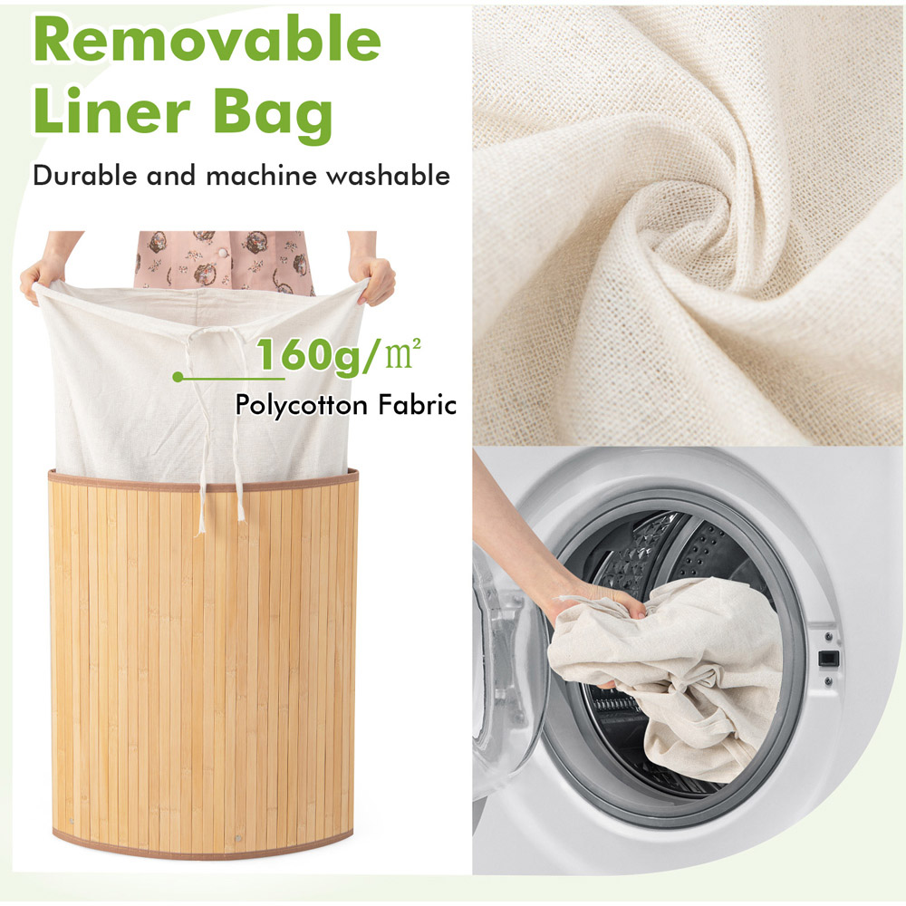 Costway Natural Laundry Hamper with Lid Image 7