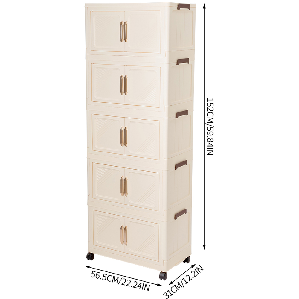 Living and Home 5-Tier Cream Plastic Storage Cabinet with Magnetic Door Image 8