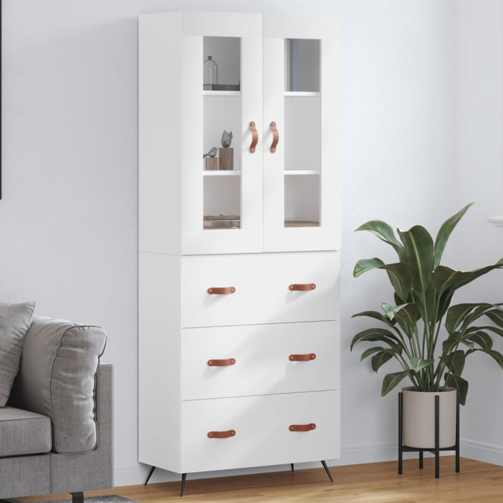 vidaXL 2 Glass Door 3 Drawer White Highboard Image 1