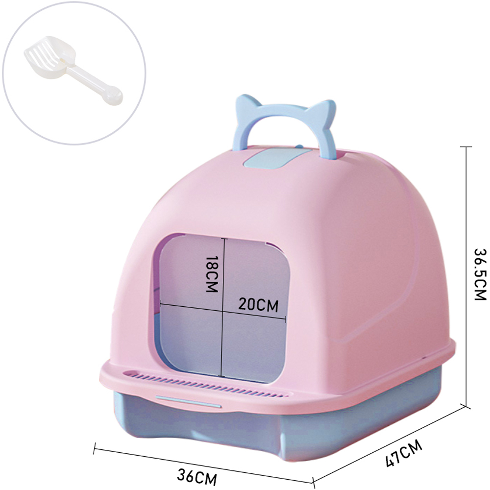 H&O Direct Enclosed Pink Cat Litter Box with Handle and Scoop Image 6