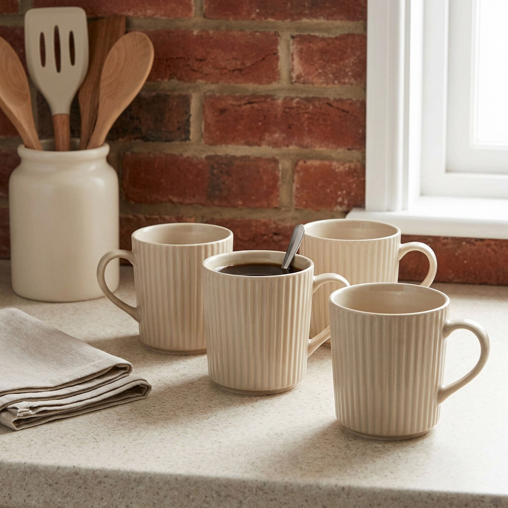 Set of 4 Conical Ribbed Mugs - Mushroom Image 8