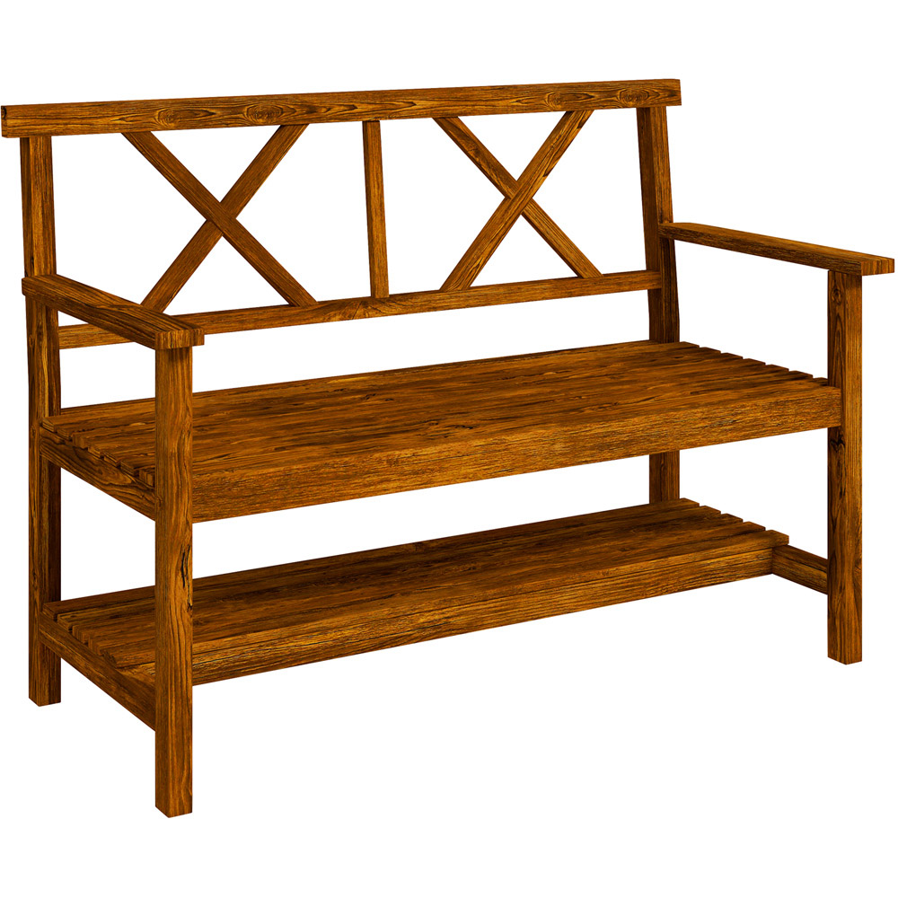 Outsunny 2 Seater Carbonized Wooden Garden Bench with Storage Shelf Image 2