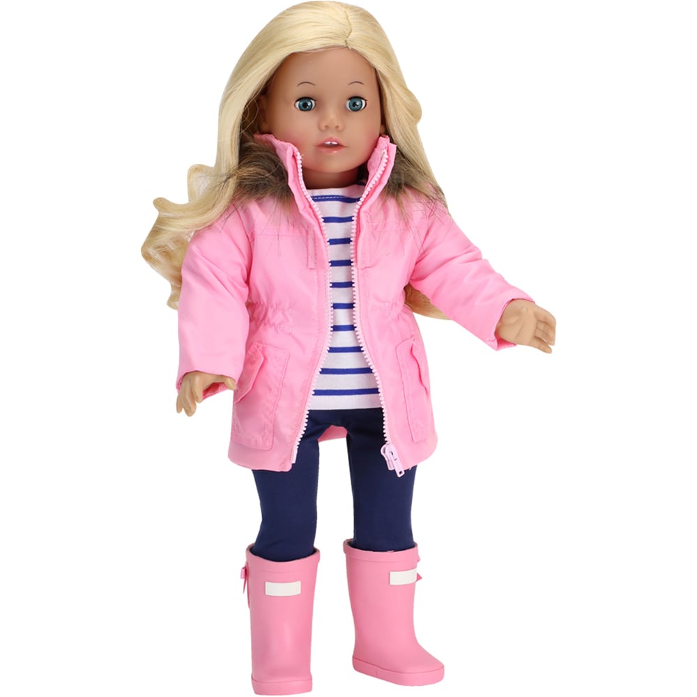 Teamson Kids Sophia's Light Pink Parka Jacket Leggings T-Shirt and Wellies Doll Outfit Set Image 3