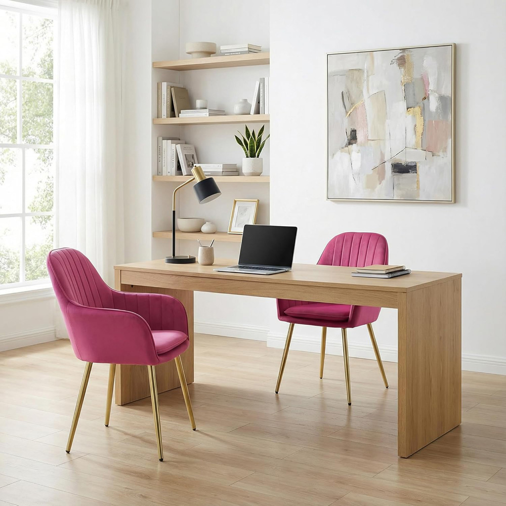 Alivio Set of 2 Pink Velvet Upholstered Dining Chairs Image 7