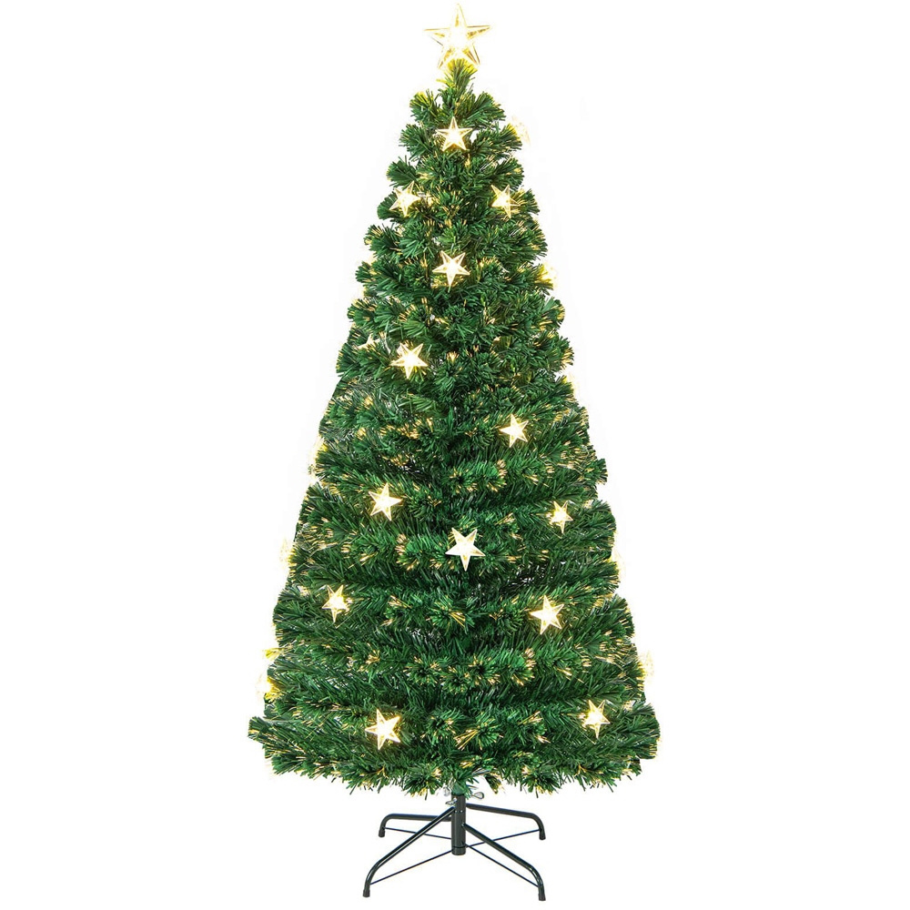 Costway Pre Lit Warm White Star Fibre Optic LED Artificial Christmas Tree 5ft Image 1