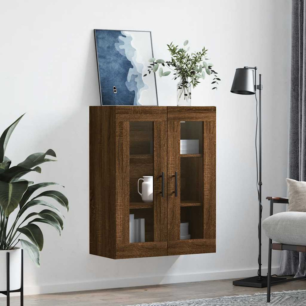 vidaXL 2 Glass Door Brown Oak Wall Mounted Cabinet Image 3